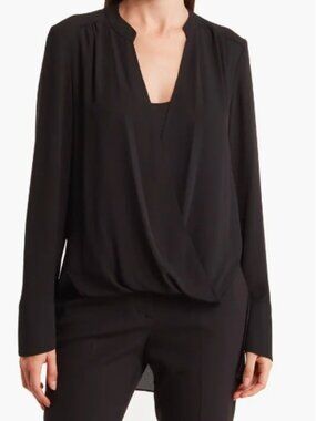 NWT BCBGMAXAZRIA Jaklyn Black Drape Front Blouse  XS